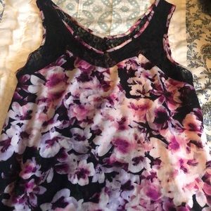 floral violet and black blouse